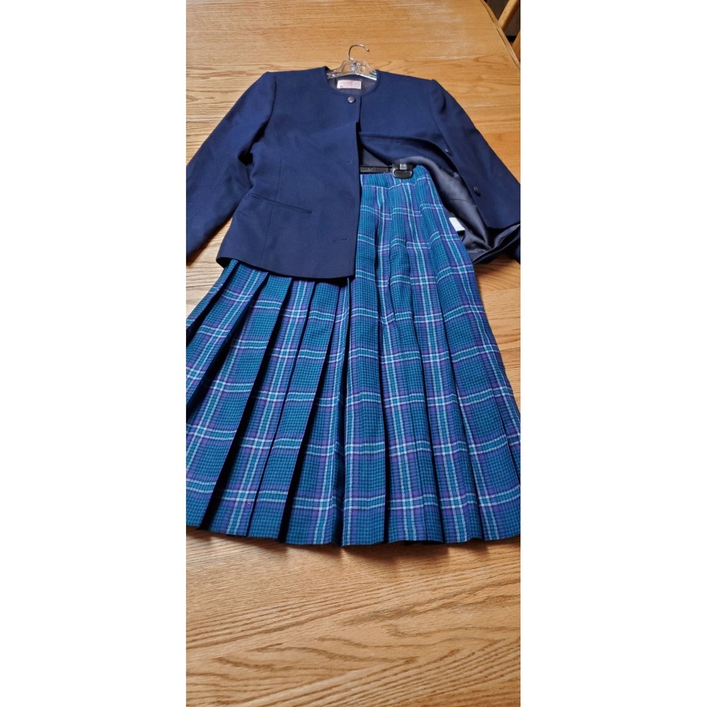 Pendleton Wool Petite Women Vintage Plaid Pleated Skirt Jacket Suit Size 6